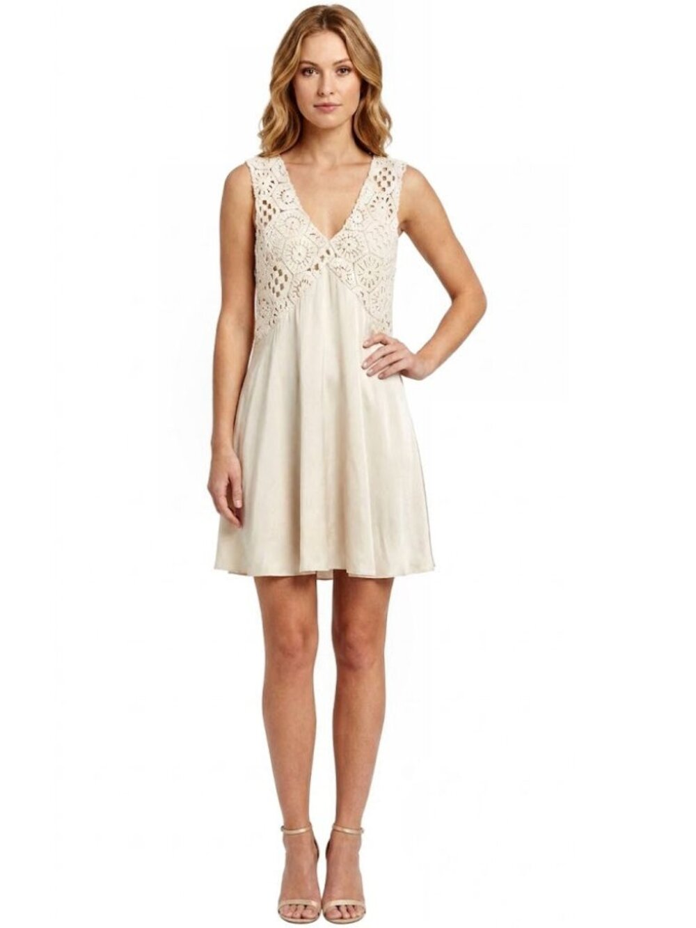 ROTATE Birger Christensen Florence Crochet & Satin Mini Dress, Womens Size 4